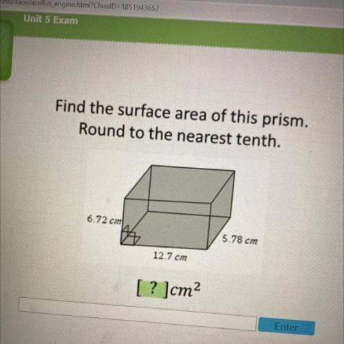 Find the surface area of this prism 6.72,5.78,12.7