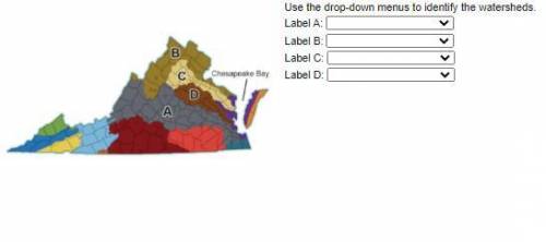 Use the drop-down menus to identify the watersheds.

Label A: 
Label B: 
Label C: 
Label D: