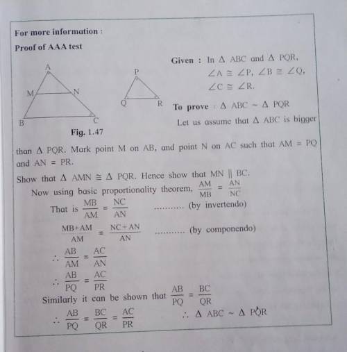 What are the three theorems we can use

to show that two triangles are similar? Draw
an example of