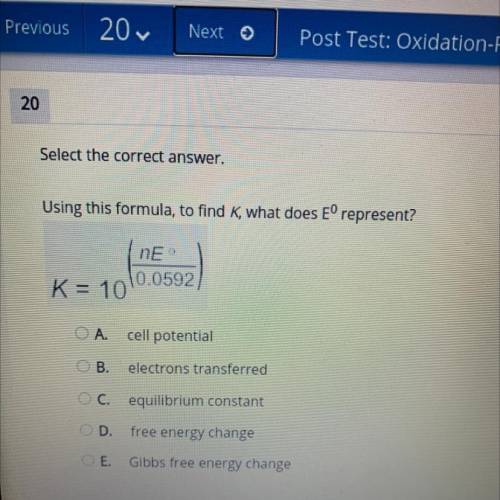 Using this formula, to find K, what does Eº represent?