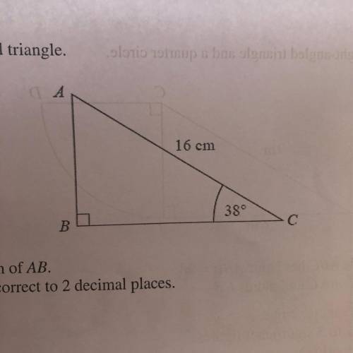 ABC is a right-angled triangle. Calculate the length of AB. give your answer correct to 2 decimal p