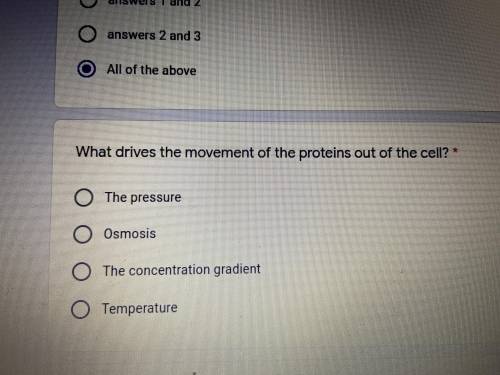 What drives the movement of the proteins out of the cell?

a - the pressure 
b - osmosis
c - the c