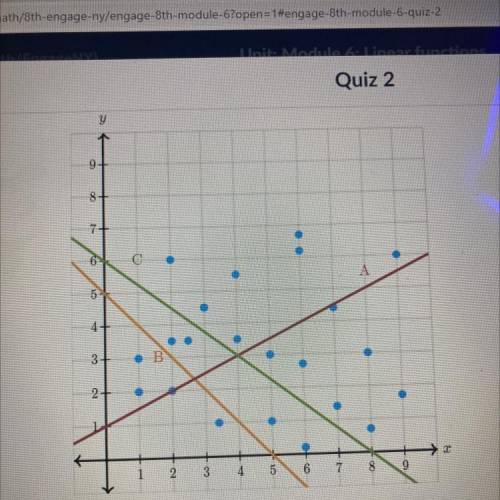 Which line fits the data graphed below?
A b c or none