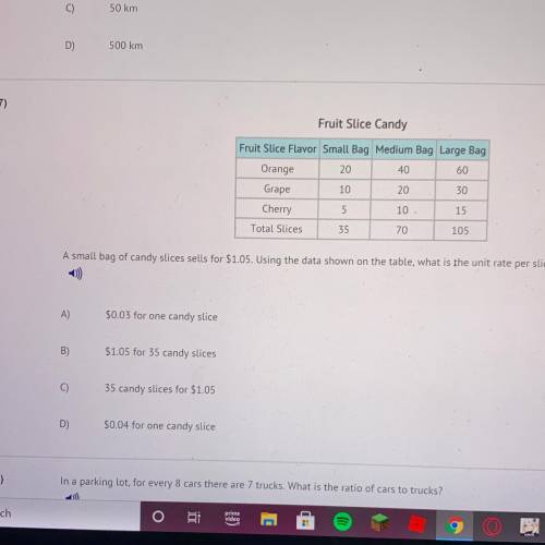 Small bag of candy slices sells for $1.05 using the data shown on the table what is the unit rate p