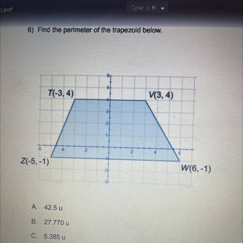 HELP ME PLEASE!!!
Find the perimeter of the trapezoid below.