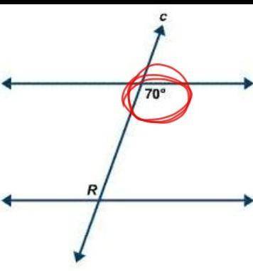Parallel lines a and b are cut by a transversal c. What is R in the diagram below?