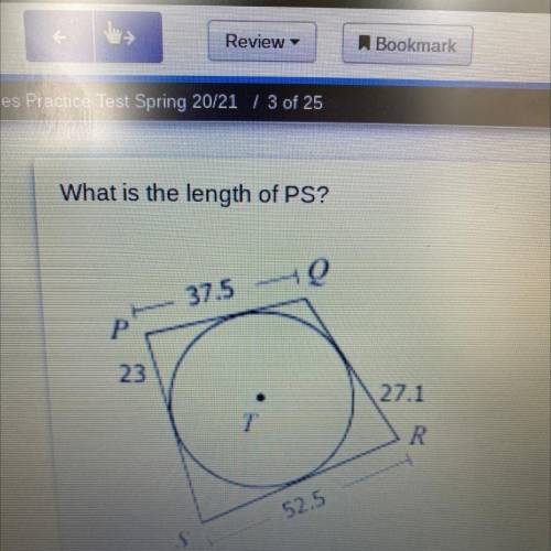What is the length of PS?
---
37.5
P
23
27.1
R
52.5