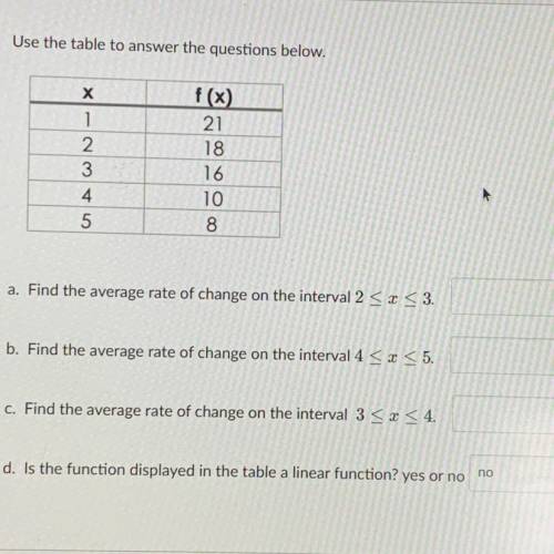 Find the average rate of change on the interval 4 < x < 5.