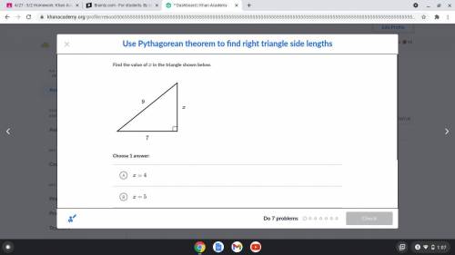 Find the value of x in the triangle shown below.
a. x=4
b.x=5
c.x=2
d.x=32