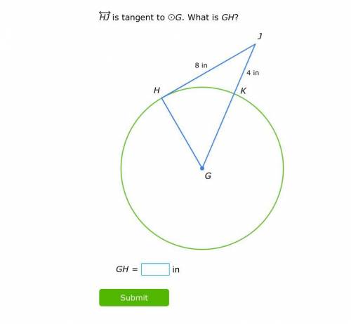 HJ is tangent to ⨀G. What is GH?  help help help help help help need this done by 4 pls!