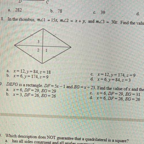 In the rhombus, 21 - 157, mZ2 = x + y, and m23 = 302. Find the value of each variable.