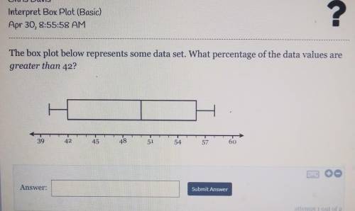 The box plot below represents some data set. what percentage of the data values are greater than 42