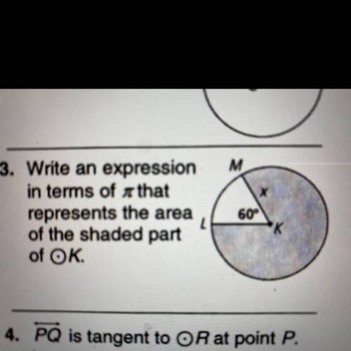 Write an expression in terms of ok that represents the area of the shaded part of k