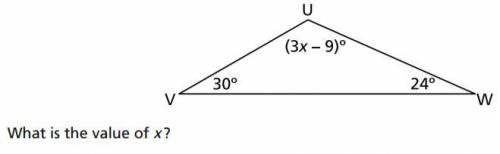 The measures of the angles in triangle UVW are shown in the diagram below:

A. 21
B. 39
C. 45
D. 1