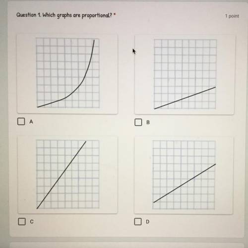Which graphs are proportional?
A.
B.
C.
D.