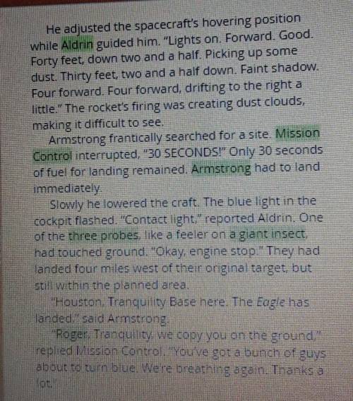 Select the highlighted text that tells who was landing Eagle on the moon.​