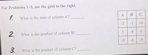 For Problems 1-3, use the grid to the right.

1. What is the sum of column A?
2. What is the produ
