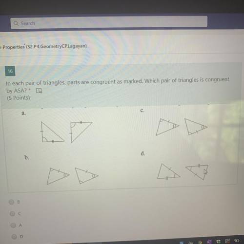 In each pair of triangles, parts are congruent as marked. Which pair of triangles is congruent

by