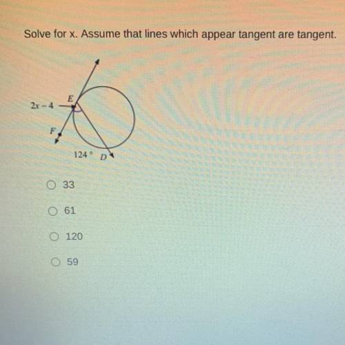 Solve for x. Assume that lines which appear tangent are tangent