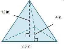 Tyler finds a rock in the shape of a triangular pyramid. The dimensions of the rock are shown.

Th