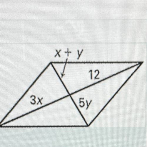 What value of x and y will make the polygon below a parallelogram?
