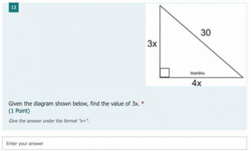 Given the diagram shown below, find the value of 3x
