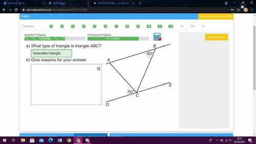 What type of triangle is ABC?
Give reasons for your answer.