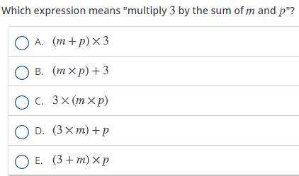 Which expression means multiply 3 by the sum of m and p?