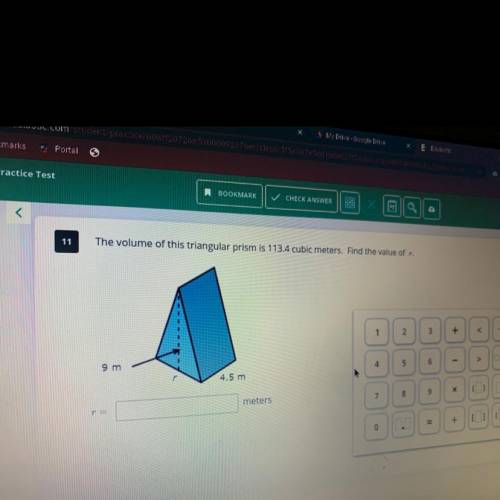 The volume of this triangular prism is 113.4 cubic meters find the value of r