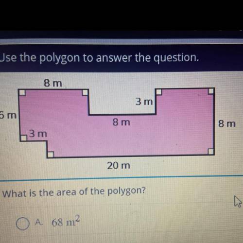 What is the area of the polygon?

A. 68 m2
B. 144 m²
C. 154 m2
D. 169 m2
E. 184 m²