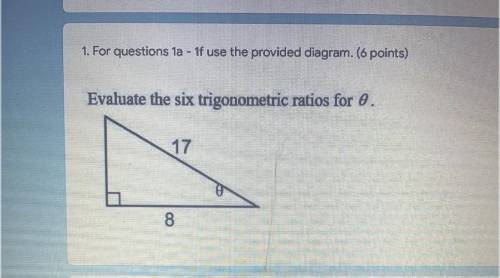 Evaluate the six trigonometric ratios for ø.

I need sin, cos, tan, csc, sec, and cot please. 
Tri