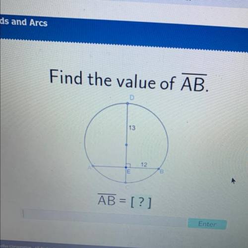 Find the value of AB.
13
12
A
В
AB = [?