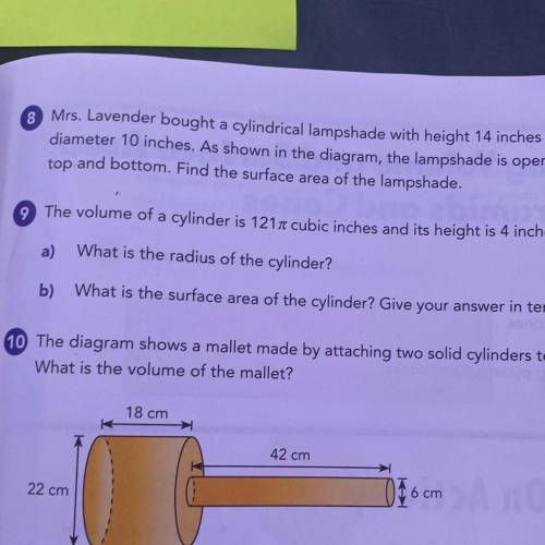 9

The volume of a cylinder is 121 cubic inches and its height is 4 inches.
a)
What is the radius