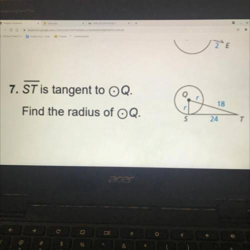 ST is tangent to Q. Find the radius of Q