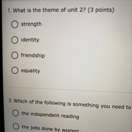 02.00 Identity for all quiz
What is the theme of unit 2? (3 points)