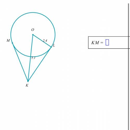 in the figure below, the segments kl and km are tangent to the circle o. given that ol=2.4 and ok=
