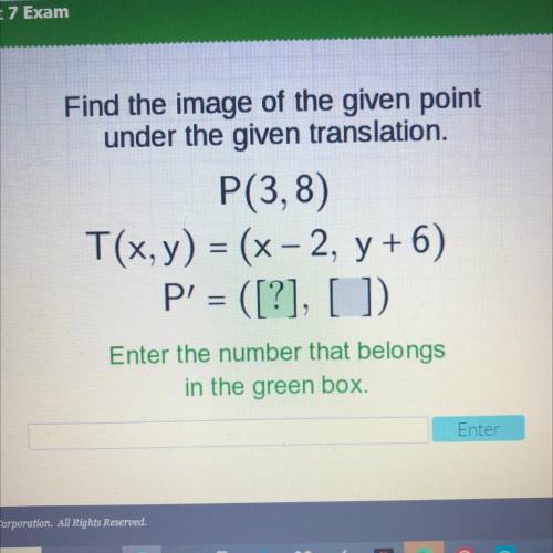 Find the image of the given point

under the given translation.
P(3,8)
T(x, y) = (x - 2, y+6)
P' =