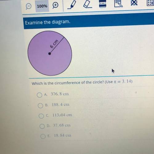 Which is the circumference of the circle? help pls