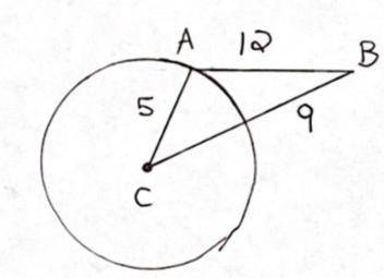 How would I determine whether AB is tangent to oc?
The o is a circle dot