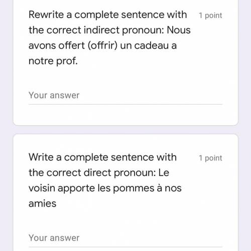 Please help me complete these two French homework questions