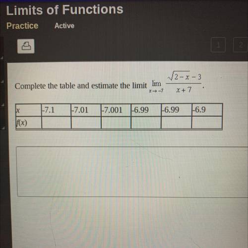 Complete the table and estimate the limit