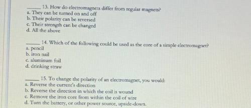 Please help with all three questions