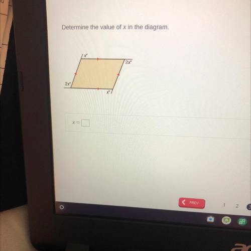 Determine the value of x in the diagram. 
X equals? 
Please help me ASAP