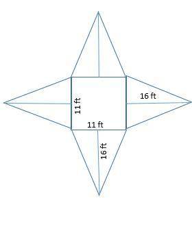 Use the net to find the surface area of the square pyramid.

A)385ft2
B)473ft2
C)526ft2
D)568ft2