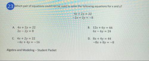 Which pair of equations could not be used to solve the following equations for x and y
