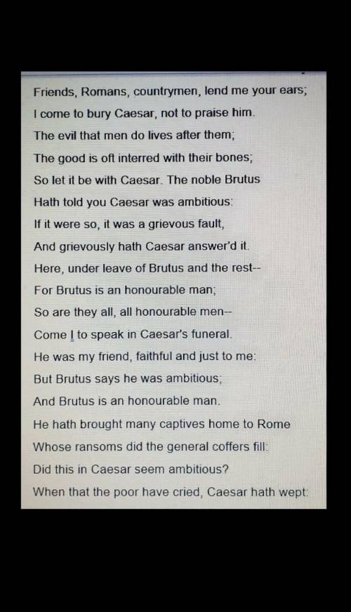 Read the passage, in which Mark Antony delivers his funeral speech for Julius Caesar: A theme Anton