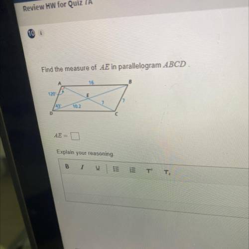Find the measure of AE in parallelogram ABDCD