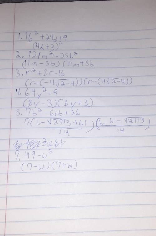 I already Found the answer's just need to know if they are a Non special quadratic, Perfect square