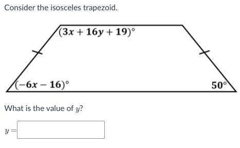NO LINKS Consider the isosceles trapezoid.What is the value of y?