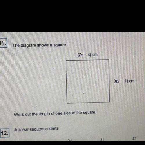Work out the length of one side of the square.